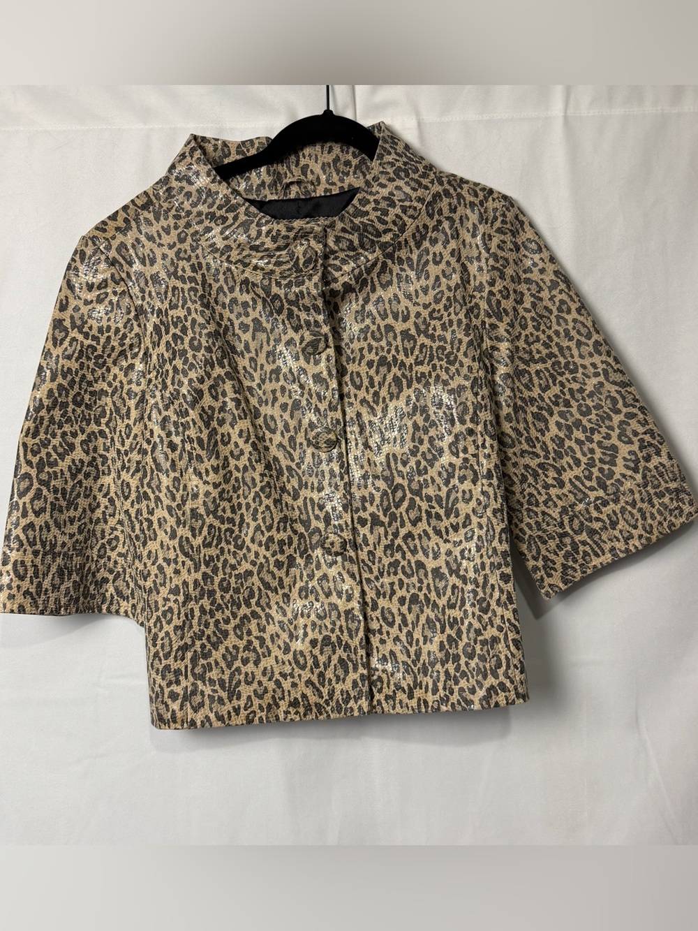 Live A Little Leopard Print Genuine Leather Jacket Funnel Neck Large L